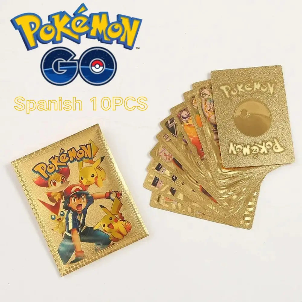 Golden cards Pokemon Pikachu VMAX GX EX V, silver cards, English, Spanish, Charizard Arceus, Collection Rare Pokémon, cards