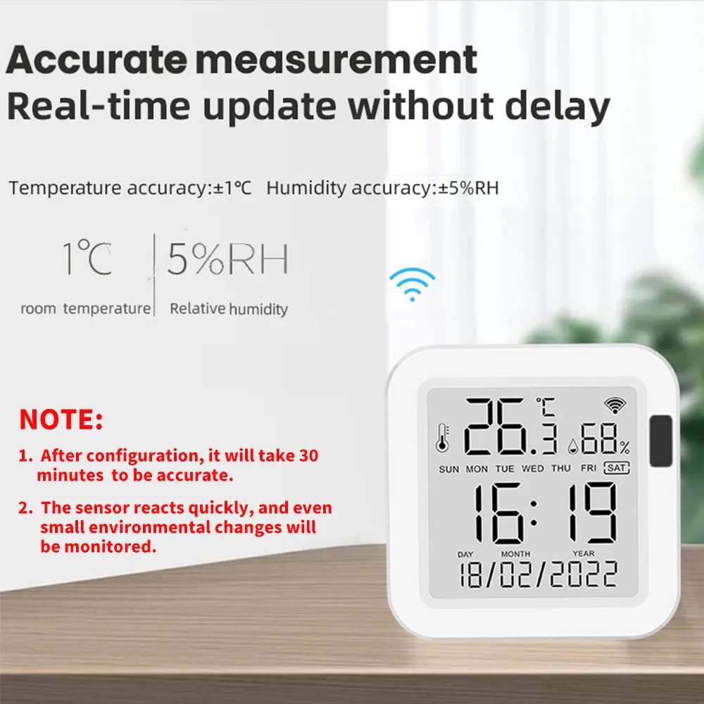 Tuya Temperature and Humidity Smart Sensor With Backlight for Smart Home var WiFi SmartLife Work with Alexa Google Assistant 