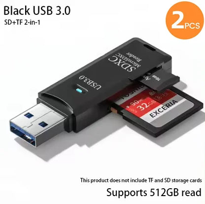 2-in-1 Multi Functional USB 3.0 Card ReaderMicro SD TFMemoryCardReaderUSBFlashDrive CardreaderAdapter For PCLaptops Accessories 