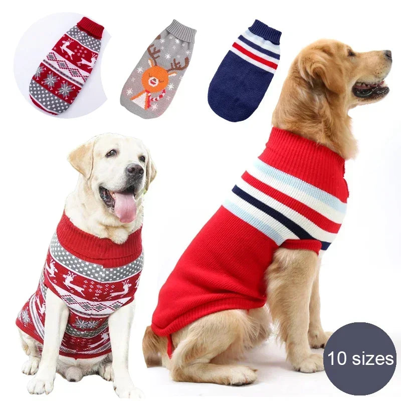 Dog Stripes Sweaters Winter Knitting Pet Sweater for Medium Large Dogs Christmas Elk Big Dog Clothes Labrador Pullovers Costume 