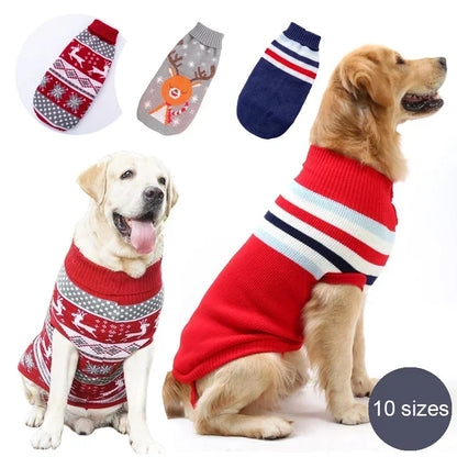 Dog Stripes Sweaters Winter Knitting Pet Sweater for Medium Large Dogs Christmas Elk Big Dog Clothes Labrador Pullovers Costume 