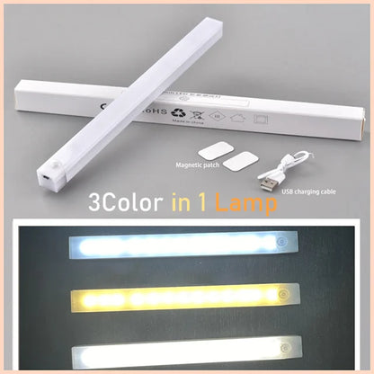 Cabinet Light USB Rechargeable Motion Sensor LED Bar Light Induction Night Light Portable for Kitchen Bedside Wardrobe Closet 