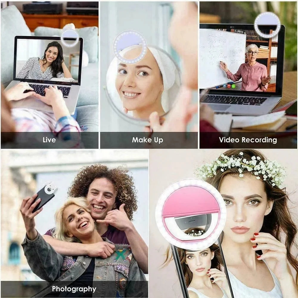 Portable USB Charge Phone Lens Lamp Led Selfie Ring Light Mobile Phone Live Broadcast Video Selfie Fill Light For All Smartphone
