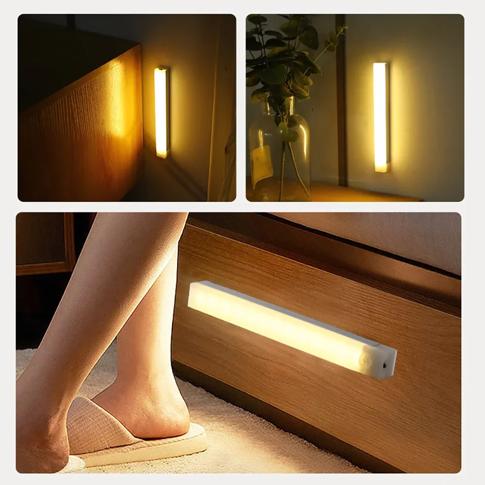 Cabinet Light USB Rechargeable Motion Sensor LED Bar Light Induction Night Light Portable for Kitchen Bedside Wardrobe Closet 