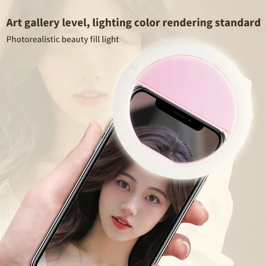 Portable USB Charge Phone Lens Lamp Led Selfie Ring Light Mobile Phone Live Broadcast Video Selfie Fill Light For All Smartphone