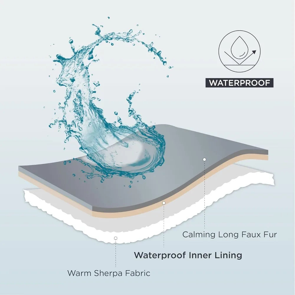 Waterproof Dog Blankets for Large Dogs - Cat Blanket for Couch Protector Washable Long Faux Fur,Calming Soft Reversible Throw F 