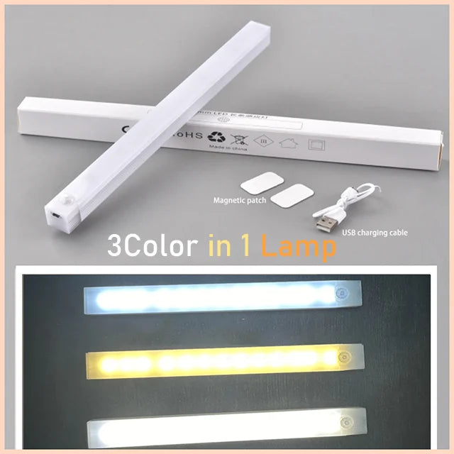 Cabinet Light USB Rechargeable Motion Sensor LED Bar Light Induction Night Light Portable for Kitchen Bedside Wardrobe Closet 