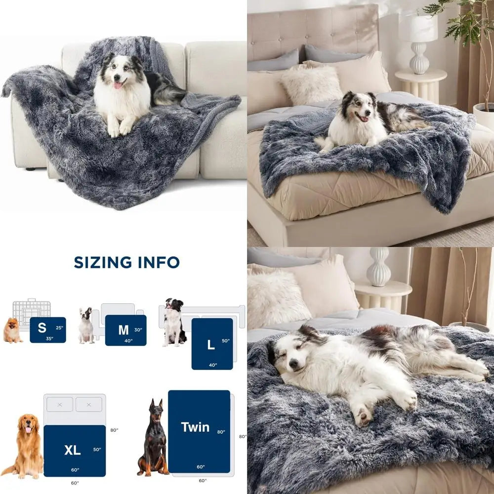 Waterproof Dog Blankets for Large Dogs - Cat Blanket for Couch Protector Washable Long Faux Fur,Calming Soft Reversible Throw F 