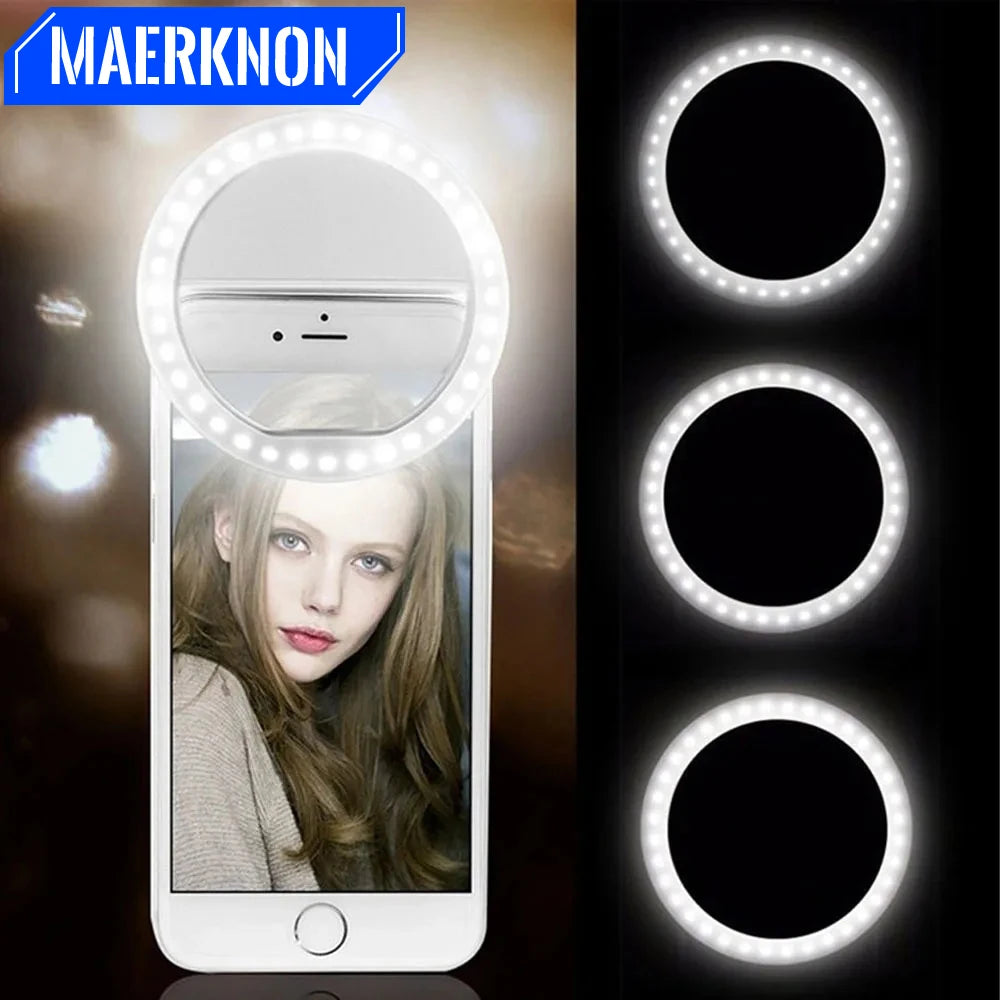 Portable USB Charge Phone Lens Lamp Led Selfie Ring Light Mobile Phone Live Broadcast Video Selfie Fill Light For All Smartphone